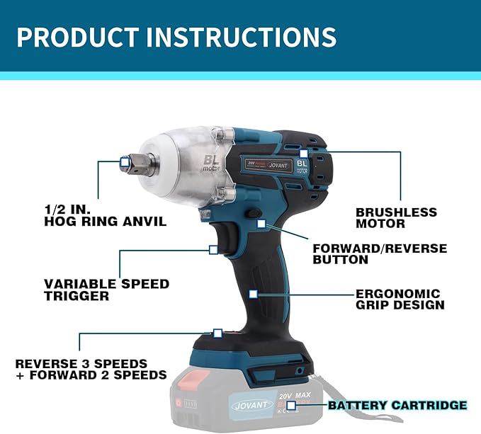 Cordless Impact Wrench Kit, 737Ft-lbs(1000N.m) Brushless Electric Impact Gun, Power Impact Wrenches with 5-Mode Speed,Torque Wrench 1/2 Drive for Car/Truck RV/Mower(No Battery)