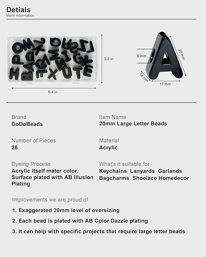 26 Pcs Chunky Black Letter Beads, 20mm Jumbo 3D Acrylic Letter Beads, Big - Image 4