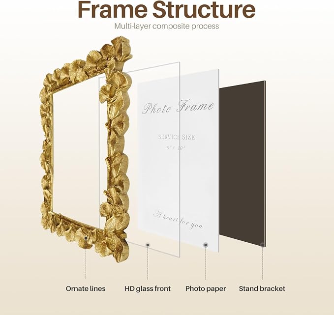 8x10 Picture Frame Gold Picture Frames, Vintage Ornate Frame Leaf Textured - Image 4