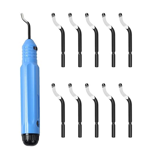 Metal Deburring Tool Kit – Precision Burr Remover Set with 10 High-Speed Steel Blades & Ergonomic Anti-Slip Handle – Ideal for Metal, Plastic, Aluminum, Copper, and Steel Edge Smoothing