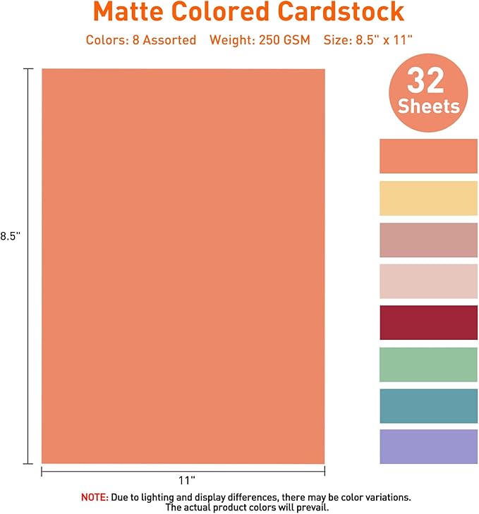 MAXECHO 8.5"x11" Colored Cardstock 32 Sheets, 250gsm/92lb Double-Sided - Image 2