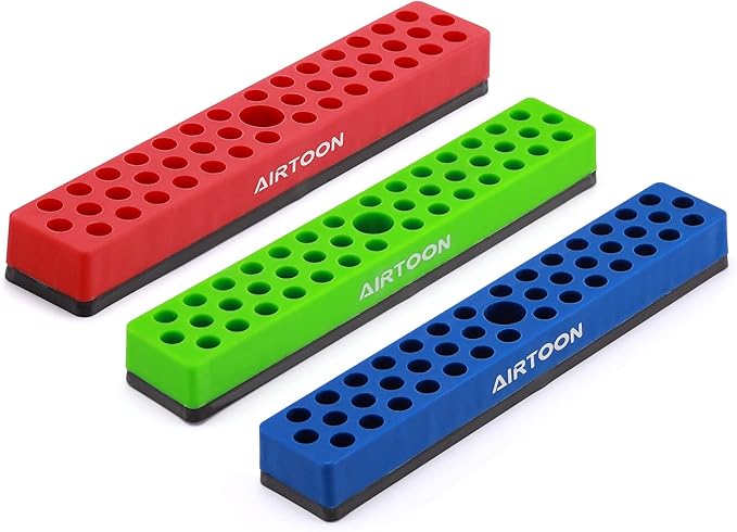 AIRTOON 3PCS 1/4" Magnetic Hex Bit Holder, 43 Holes Bit Storage with Strong Magnetic Base, Magnetic Screwdriver Bit Organizer, Red, Blue and Green