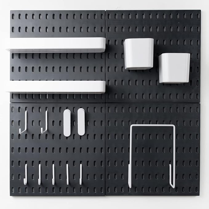Pegboard Combination Kit, Wall Mounted Storage Set with 8 Pegboards & 32 Accessories Hanging, Black Peg Boards Organizer for Walls Display, Crafts Organization, Kitchen Organizer, 22" x 44"