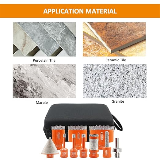 Diamond Core Drill Bit Kit BGTEC Diamond Hole Saw Tile Cutter,5/8"-11 Thread 7pcs 6/8/10/25/35/50/65mm Drill Bits+1pc 10mm Finger Bit+1pc 2" Chamfer Bit+Hex