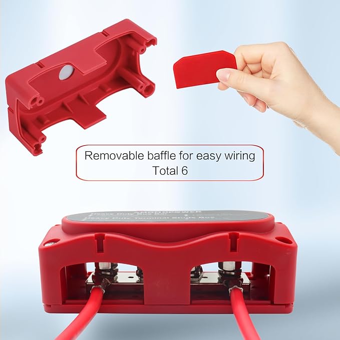 300A Bus Bar 12v Power Distribution Block 4 x 5/16"(M8) Terminal Block Heavy Duty Waterproof Buss Bar Junction Block Marine Battery Bus bar for Automotive Boat Solar System(Red)