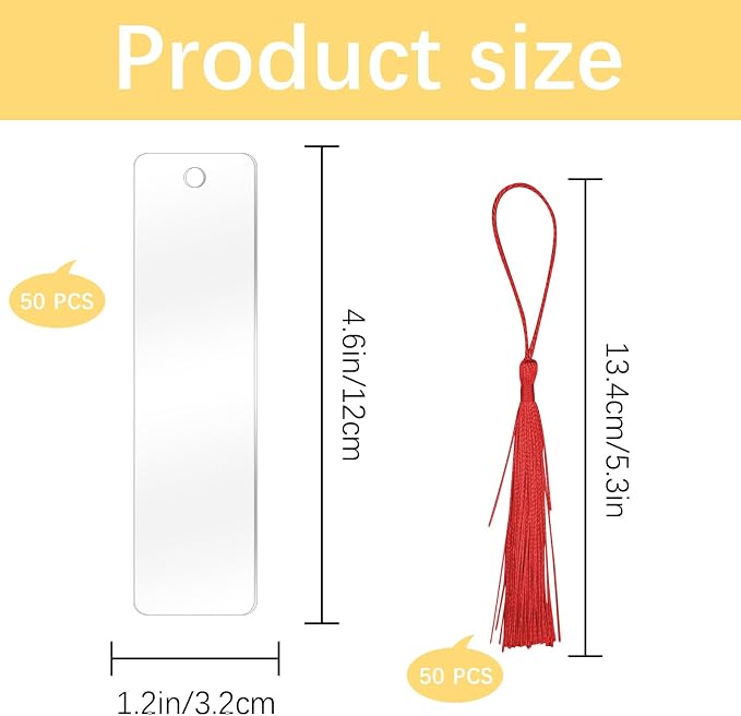 50 Pcs Clear Acrylic Bookmarks Blanks Rectangle, Plastic Book Page Markers - Image 2