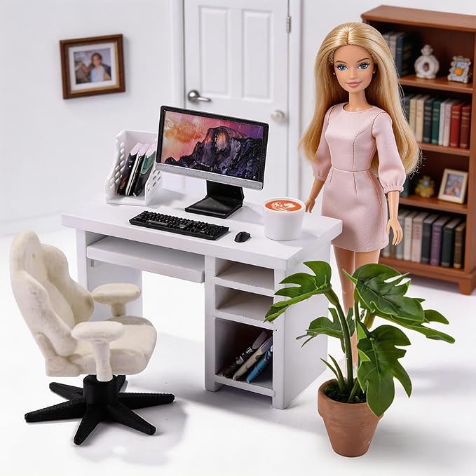 DIYDEC 1:12 Scale Miniatures Office Desk Set 14pcs Dollhouse Office Including - Image 5
