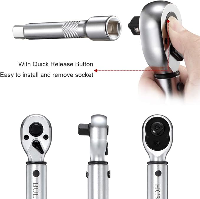 3/8-inch Drive Dual-Direction Click Torque Wrench Set 90-tooth High Accuracy Torque Wrench with Buckle (10-100ft.lb/20-135Nm)