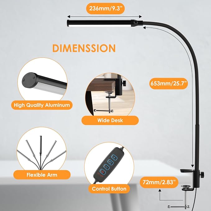 ShineTech LED Desk Lamp with Clamp, Clip On Desk Lamp - Image 7