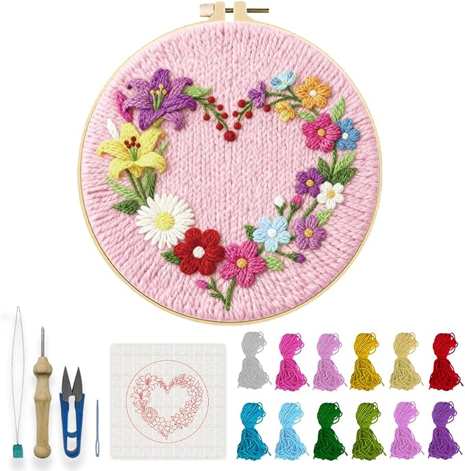 INFUNLY Punch Needle Kit for Beginners Adults Heart Floral Punch Needle Kits by INFUNLY