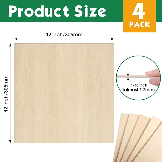 4 Pack Basswood Sheets 1/16x12x12 Inch, 1/16 Basswood - Image 2