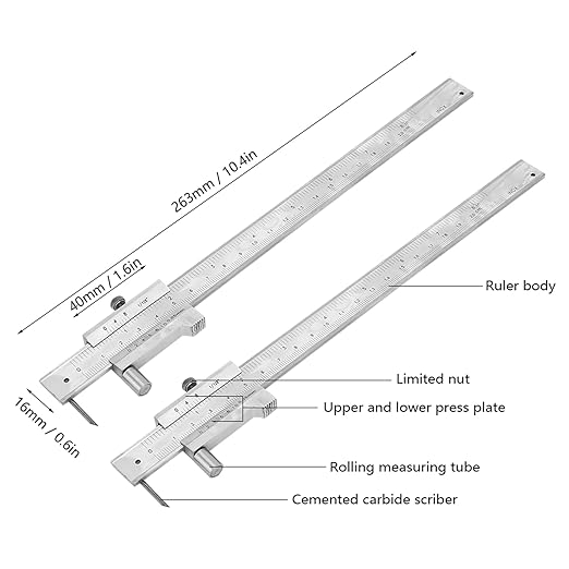200mm Vernie Scribing Caliper, 8inr Stainless Sheet Metal Scribe Tool, ±0.05mm Accuracy Parallel Cross Caliper Gauges, Metal Marking Tool with PU Leather Bag for Industry Marking