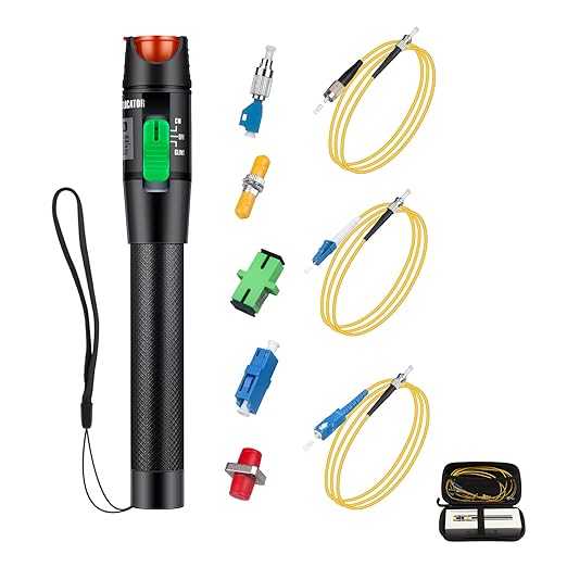 Fiber Optic Cable Troubleshoot Kit - 1pc Visual Fault Locator & FC to LC Adapter & 1pc LC, SC, ST, FC Coupler & 3 Short Patch Cords (Mode Number: VFL-30)