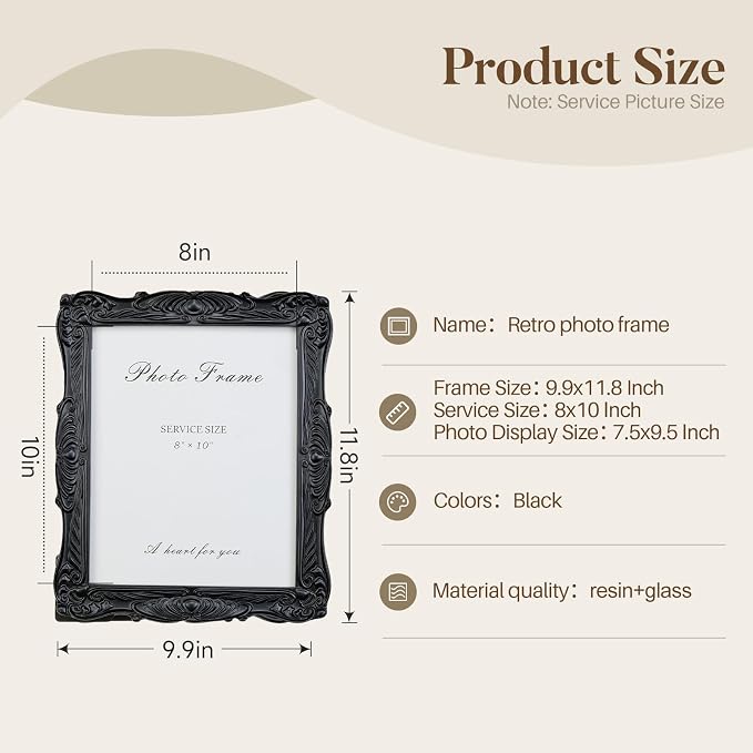 Cuspin Black Picture Frame 8x10 Gothic Frames, Vintage Handcrafted Resin Frame - Image 4