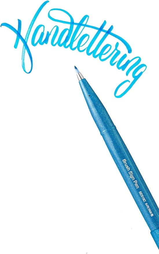 Pentel Fude Touch Sign Pen, Sky Blue, Felt Pen Like Brush Stroke - Image 2