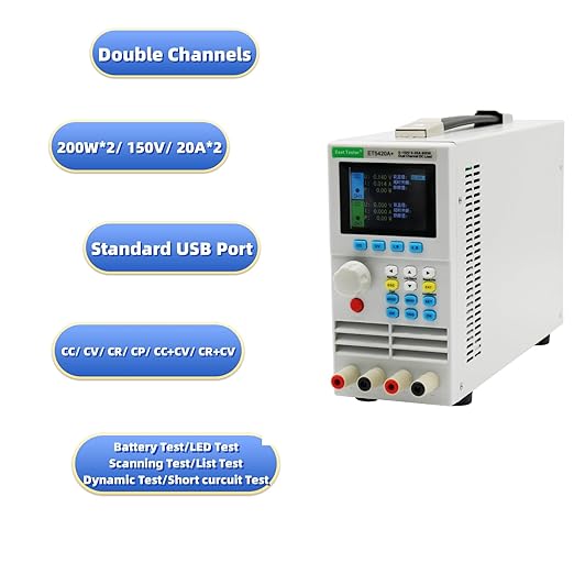 Electronic Load Tester ET5420A+ Dual Channel USB DC Load Testers Lithium Battery Power Supply Analyzer (0-150 V, 0-20A*2, 0-200W*2)