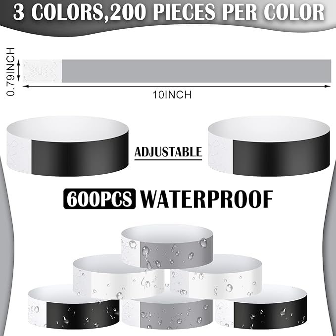 Epakh Paper Wristbands Neon Wrist Bands Waterproof Handbands for Events Lightweight Concert Wristbands Neon Colored Adhesive Wrist Band for Party