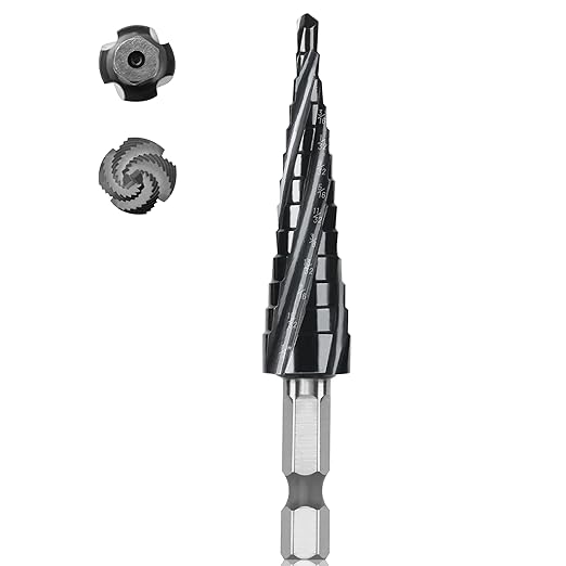 Cobalt M35 Step Drill Bit 1/8" to 1/2", TiAlN Coating 4 Spiral Flute Step Bit for Stainless Steel, Metal, Aluminum, Plastic