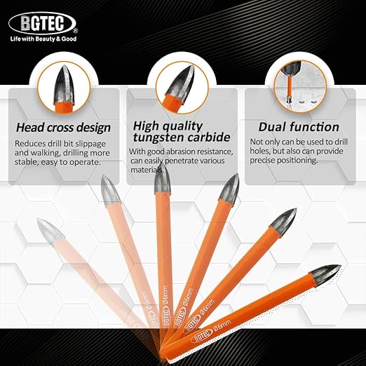 Carbide Tip Drill Bit-BGTEC Wood Drill Bits, 10pcs Round Shank 5/16" Cross Hard Alloy Drill Bits for Wood Plastic Masonry Brick