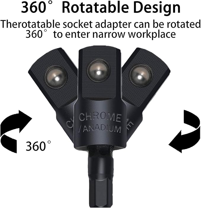 105 Degree Right Angle Drill Adapter Set, 1/4-1/2 Inch Socket Adapters, 4-in-1 Impact Grade Extension Kit with 360° Rotation for Household Workplace Industry