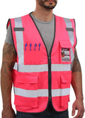 Dib Safety Reflective Vest High Visibility with Pockets and Zipper, Pink XS
