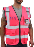 Dib Safety Reflective Vest High Visibility with Pockets and Zipper, Pink S