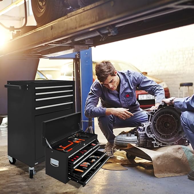 13 Drawer Rolling Tool Chest with Wheels, 2 in 1 Detachable Tool Chest with Drawers, Large Tool Box with Lock, Metal Tool Cabinet for Garage Workshop(Black)