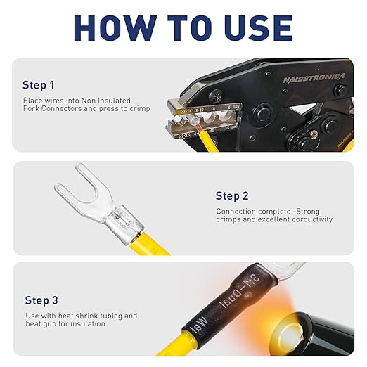 haisstronica 100pcs #8 Fork Terminals,AWG 22-16 Brazed Seam Non-Insulated Copper Wire Connectors