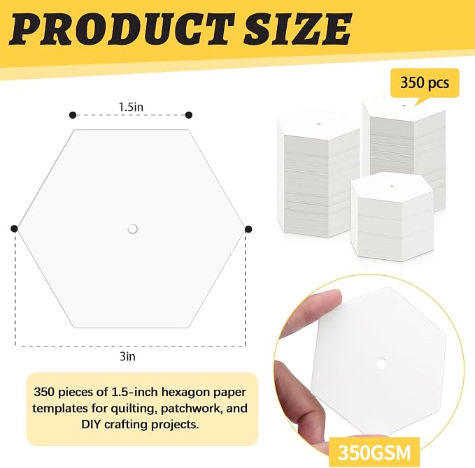 350 PCS Paper Piecing 1.5", Hexagon Quilting Templates - Image 2