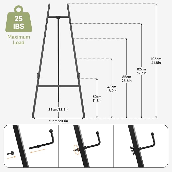Black Easel Stand for Signs, 4-Tier Height Metal Standing Easel - Image 6