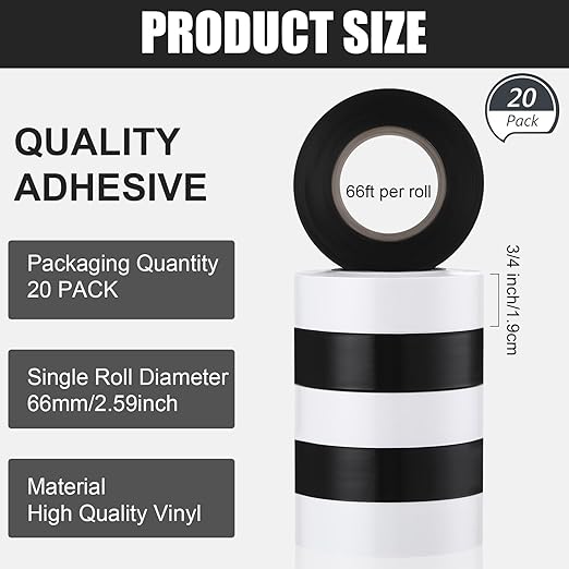 Treela 20 Rolls Electrical Tape 3/4 Inch Waterproof Vinyl Electrical Insulating Tape Flame Retardant Indoor Outdoor High Temperature Resistance Accessory for Wire and Cable(Black and White,66 ft)