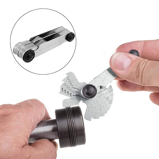 Haploon 6Pcs Pitch Cutting Gauge,Stainless Steel Screw Thread Pitch Gauge Tool Set, 3 Pieces Center Gage,1 America SAE Type,1 Metric & America SAE Type,1 Metric Imperial US for Industrial Measurement