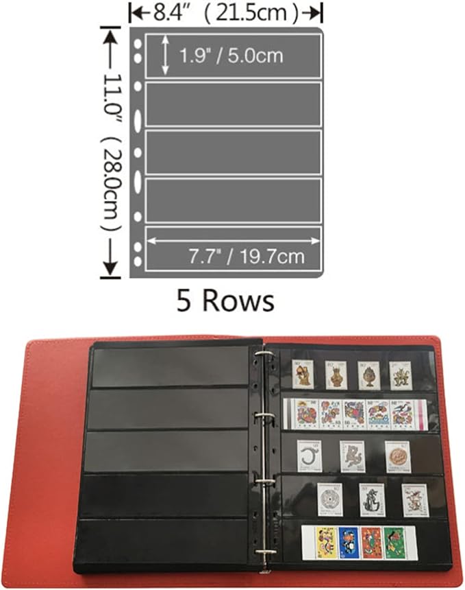 MUDOR 20 Sheets Stamp Pages for Collection Album Binder Book, 5 Pocket | 200 - Image 3