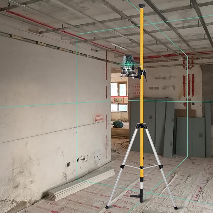 Laser Level Pole with Tripod, Telescoping Laser Level Tripod, 15.7Ft./4.8M with 1/4-Inch by 20-Inch Laser Mount for Rotary and Line Laser Level, 5/8"-11 Adapter Nut Included