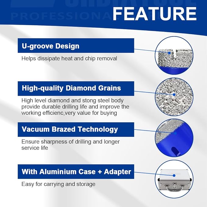SHDIATOOL Diamond Drill Core Bits Set for Porcelain Hole Saw Cutter for Tile Marble Ceramic Granite 5/8-inch-11 6pieces(20/25/35/50/75/100MM)