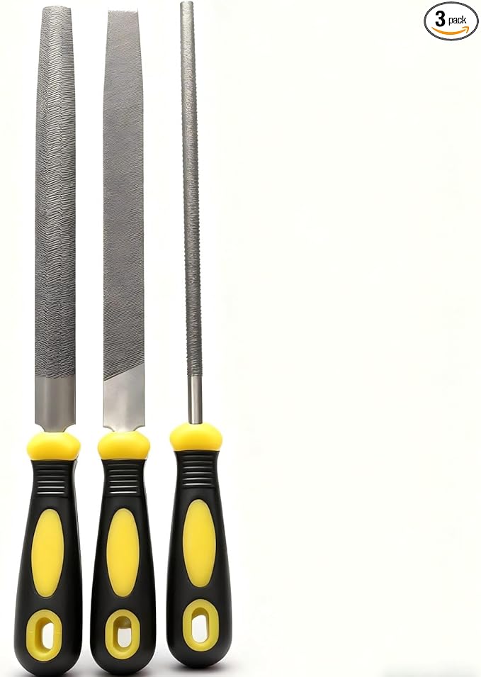 3Pcs Metal File Set, 8-Inch Professional High Carbon Steel Metal File, Includes Flat, Round, Half-Round Metal Files, Durable Hand Files Work for Metal Wood Smoothing Shaping Deburring