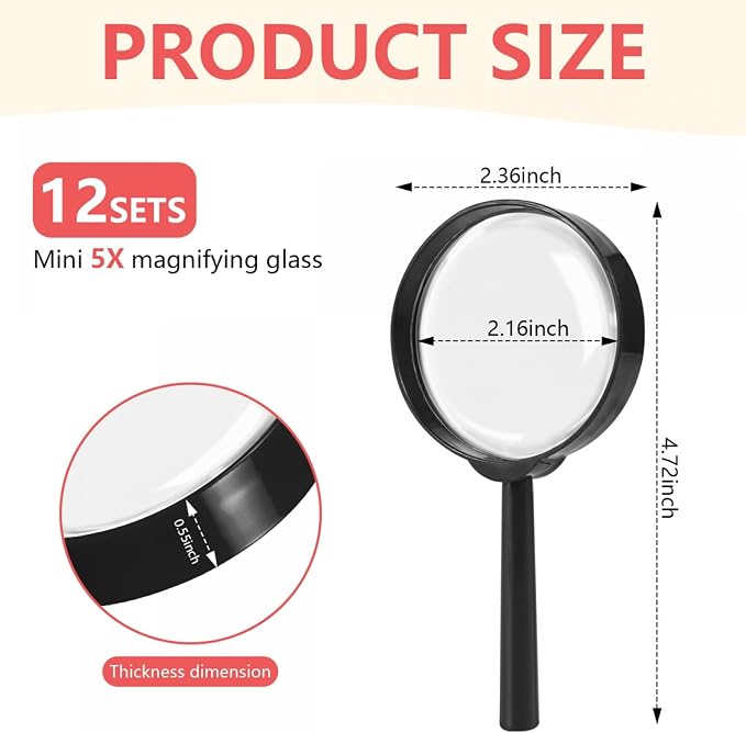 SenseYo 12 PCS Magnifying Glass 5X Mini Kids Magnifying Glass - Image 2