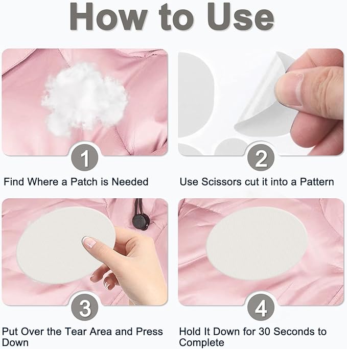 45PCS Nylon Repair Patch Self-Adhesive Pre-Cut Fabric Patch Down Jacket Repair Patches for Puffer Jackets Tenacious Tape Polyester Waterproof Lightweight Tent Repair Patch for Clothes Bag(White)