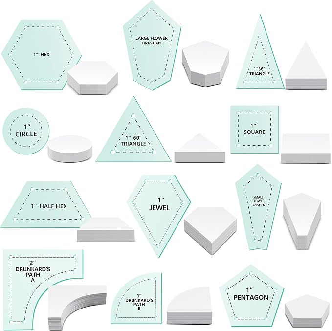 Cinnvoice 612 Pcs Patchwork Paper EPP English Piecing Supplies 12 Shapes by Cinnvoice