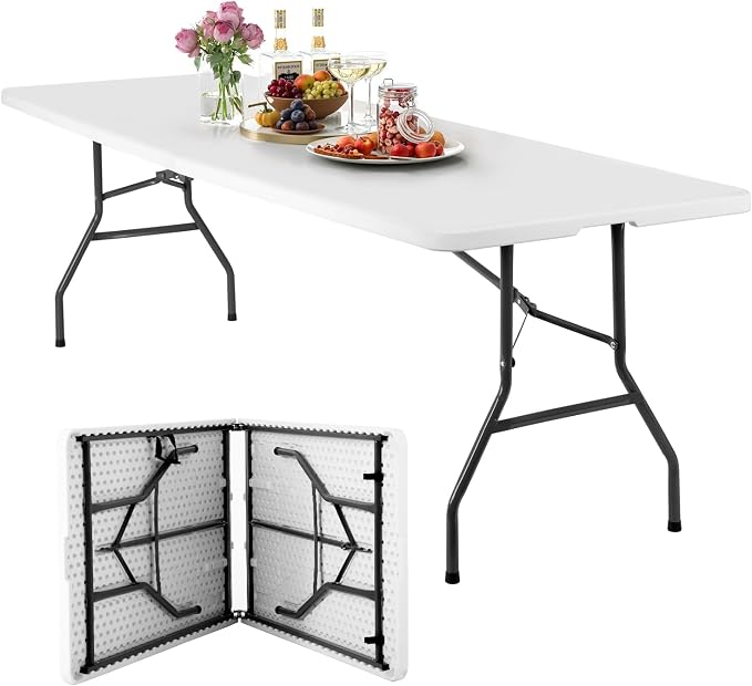 FDW 8FT Folding Table, Portable Fold-in-Half Plastic Picnic Party Table by FDW