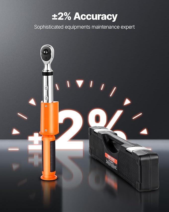 VEVOR Digital Torque Wrench 3/8" Drive, 5-99.57FT.LB(6.7-135Nm) ±2% Accuracy, Electronic Torque Wrench with Preset Mode,Vibration,Buzzer,LED Notification,Extension Bar, 1/2 Adapter, 5 Units of Measure