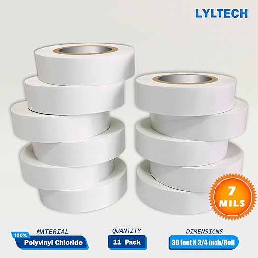 White Electrical Tape 8Rolls, 7mils x 3/4 in x 30 ft, Flame Retardant,Waterproof,Strong Adhesive, Durable, Easy-Wrap,High Temp Electrical Tape Electric Super Vinyl
