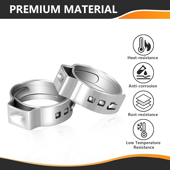 500-PCs HeSun 1/2 Inch PEX Crimp Ring, Premium 304 Stainless Steel Pex Cinch Clamp Ring, CLAMP016-500