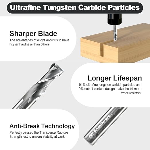 FivePears Up Cut Spiral Router Bit for CNC, 1/2 inch Cutting Diameter and 1-1/2 inch Cutting Length 1/2 inch Shank Carbide End Mill Router Bit for Wood Carving Engraving Grinding Grooving