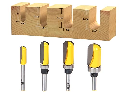 YONICO Router Bits Set Round Nose Core Box 4 Bit 1/4-Inch Shank 14460q