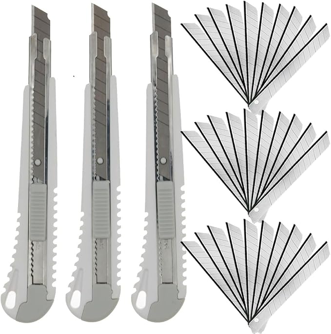 9mm Snap Off Utility Knife 3 Pack High Hardness Retractable Box Cutters by WEKOIL