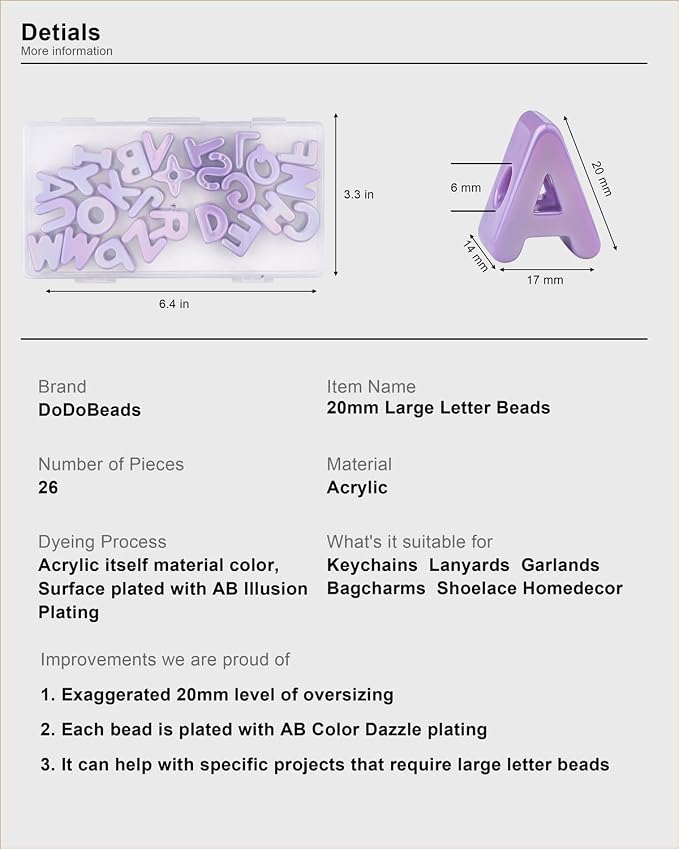 26 Pcs Cute Large Violet Letter Beads, 20mm Jumbo Square Acrylic Letter Beads - Image 4