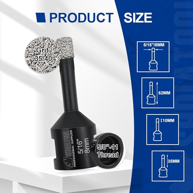 SHDIATOOL Diamond Core Drill Bits 2PCS 5/16 Inch for Porcelain Ceramic Tile Marble Brick Vacuum Brazed Hole Saw 8mm