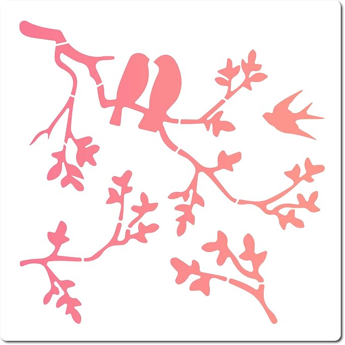 GORGECRAFT 12"X12"Birds on Branches Stencil Leaf Silhouette Templates Reusable by GORGECRAFT
