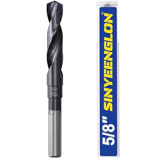 5/8 Cobalt Drill Bit for Metal and Hardened Steel, 1/2 Inch Reduced Shank M35 HSS Twist Jobber Drill Bit, with Index Storage Case